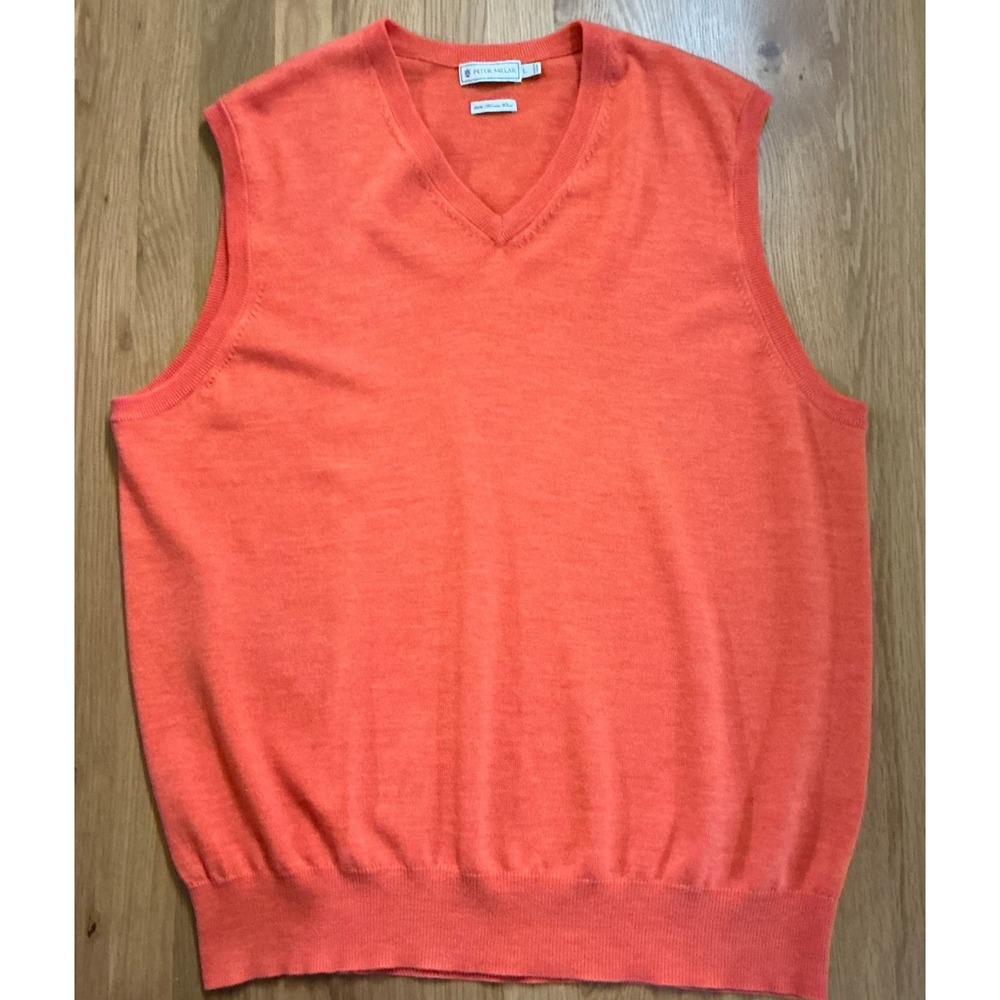 Peter Millar Merino‎ Wool Sweater Vest Mens Large Coral Orange V-Neck